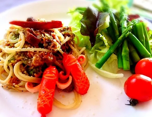 アンチョビと花エビの蕗の薹春パスタ♪|桃実さん