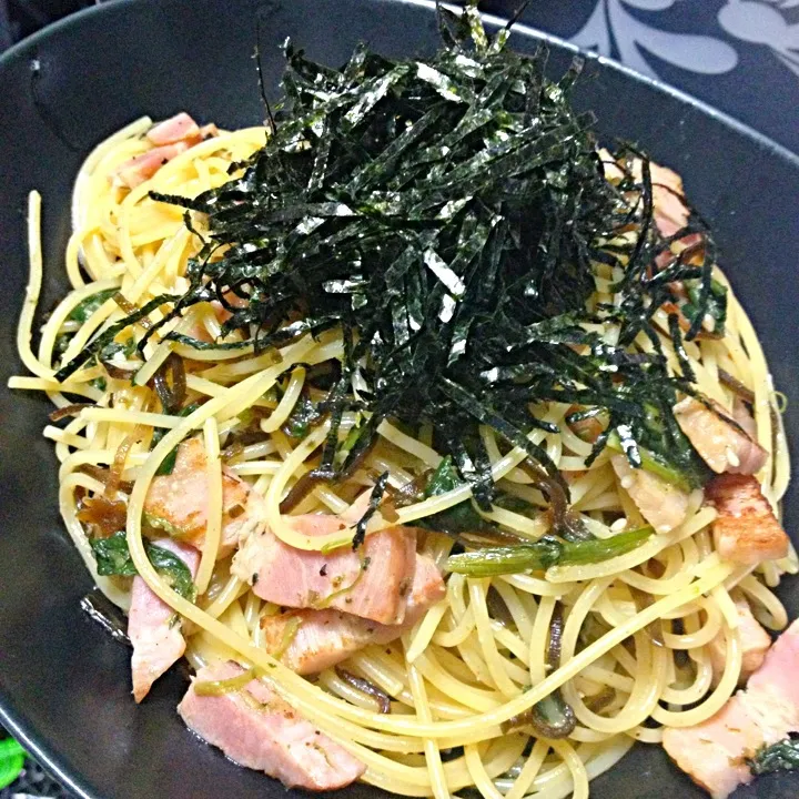 塩こん部長とほうれん草のパスタ|metalさんさん