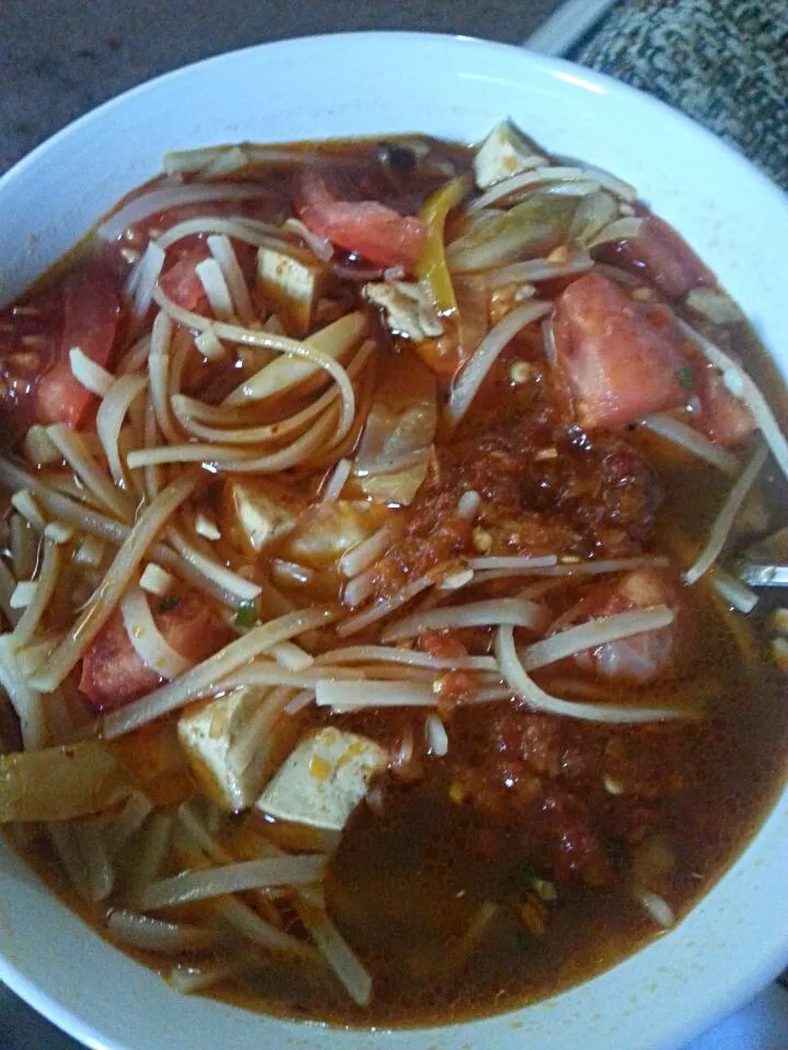 My finished spicy soy sauce noodle soup.|Polly Gelfusoさん