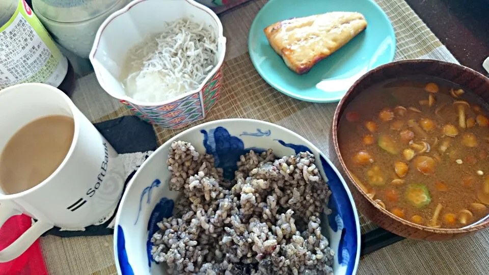 鯖の塩焼き＆しらすおろし＆なめことオクラの味噌汁|まぐろさん