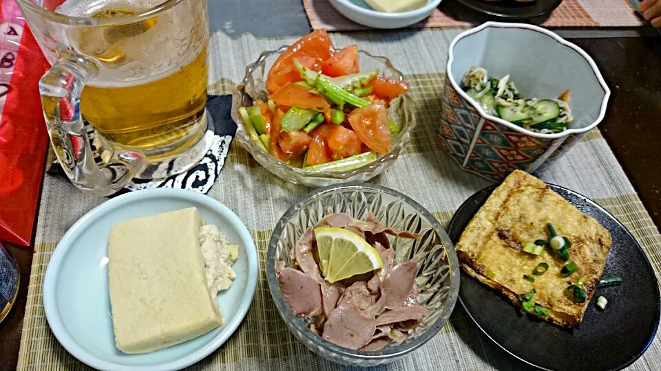 バクダン＆きゅうりの酢の物＆高野豆腐＆砂肝のレモン|まぐろさん