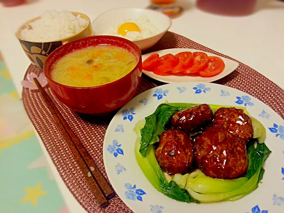 Snapdishの料理写真:肉団子の甘酢あんの晩ごはん|MAAさん