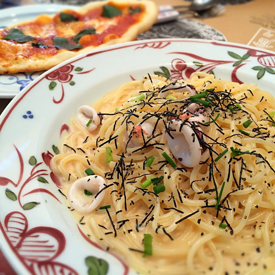 明太子とイカの濃厚クリームスパゲティ|さるさん