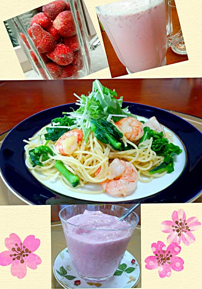 Snapdishの料理写真:小海老と菜の花のペペロンチーノ|ｋｚｓｙｋさん