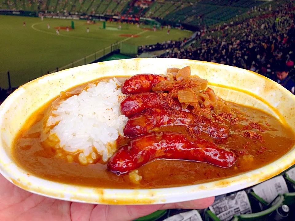 Snapdishの料理写真:開幕2戦目。西武ドームに来ました。ウインナーカレーを食べて、今日は勝つ！あれ？カツカレーじゃないぞ…(￣∀￣*)ｲﾋｯ|東京ライオンズさん