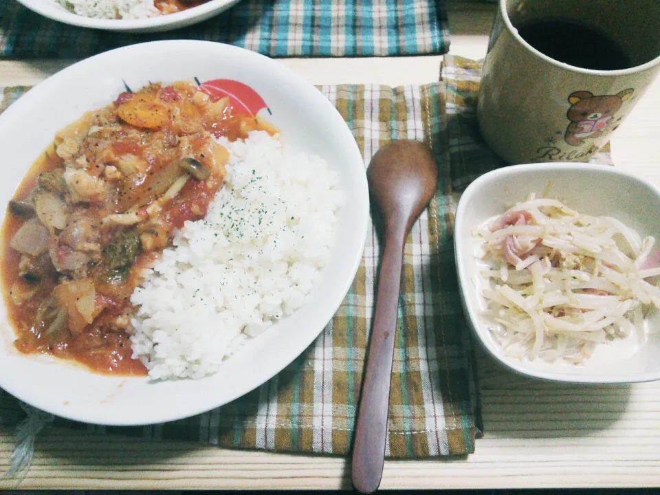 チキンのトマト煮込みともやしサラダ|いもこさん