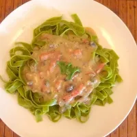 Bacon, mushroom & cheese sauce in pasta|Anna Louiseさん