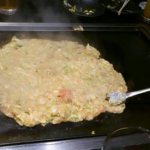 Snapdishの料理写真:餅いりチーズ明太もんじゃ  とても美味しかった。スカイツリーのあるそらまちにて。|akiponさん