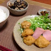 大豆の唐揚げ、ひじきと豆腐の炒め物|akiさん