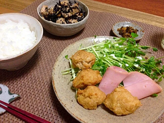 大豆の唐揚げ、ひじきと豆腐の炒め物|akiさん