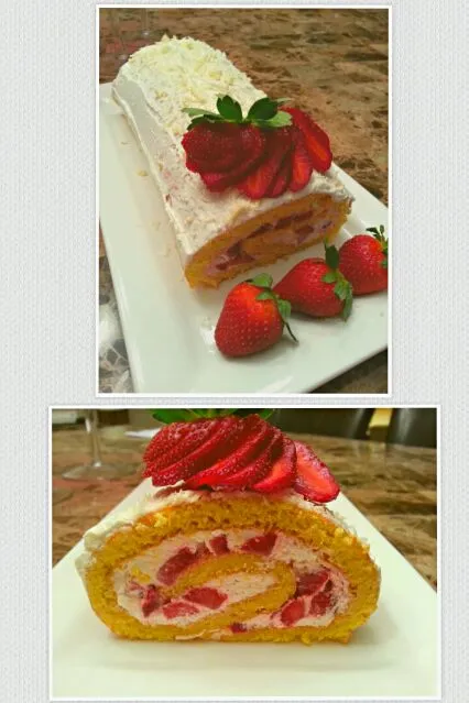 Strawberries & Cream Brazo de Reina (Sponge Cake Roll) with White Chocolate Garnish|S Theoさん