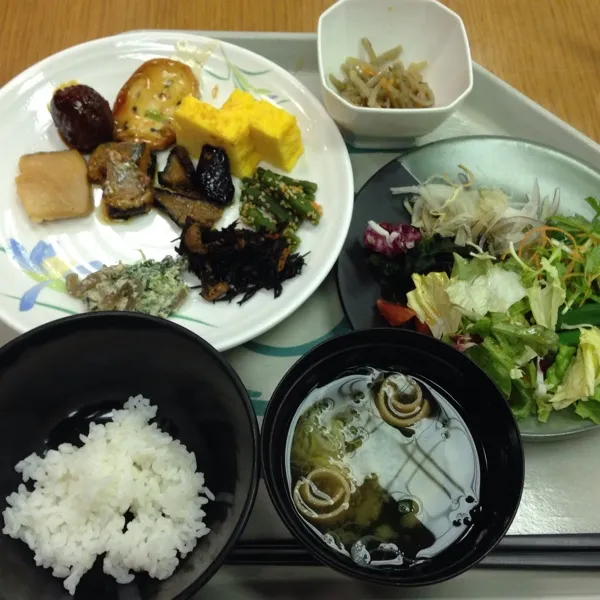 お昼は先輩と和食のバイキングを食べに行ってきました😁魚と野菜中心にしたよ😰肉団子と豆腐ハンバーグも食べたけど😁ご飯もランチは解禁なので、少しだけ食べた😳|laputa3977さん