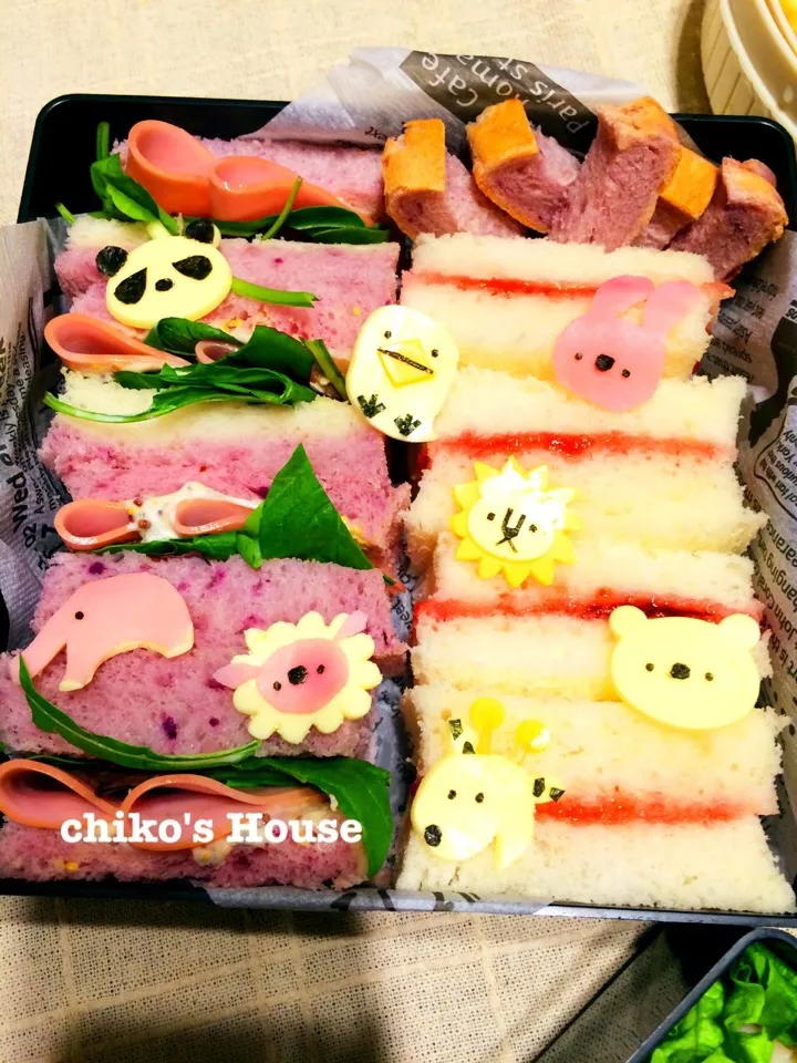 アンパンマンと動物のお花見弁当-サンドイッチ段-|chikoのおうちさん
