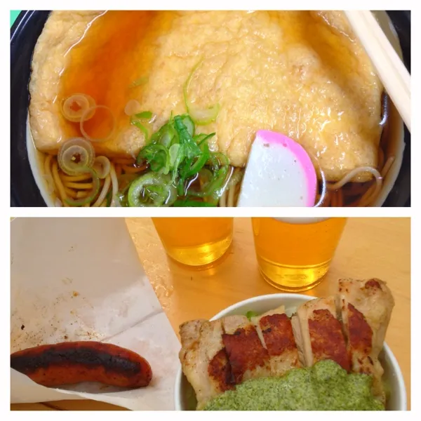 荒吐1日目☆
立ち食いそば・きつね（仙台駅）→バジルチキンライス+フランク（チャムリーズカフェ）→から揚げ（唐揚先輩） →玉こん（川崎町） →塩牛丼（丼屋）→餃子（チャオチャオ　仙台駅前）|えりさん