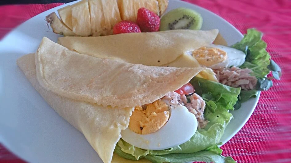 ゆんゆんゅんさんのクレープ。お好み野菜たっぷり♪♪サラダクレープは朝ごはんに☆あまあま仕様はオヤツに☆|ひみさん