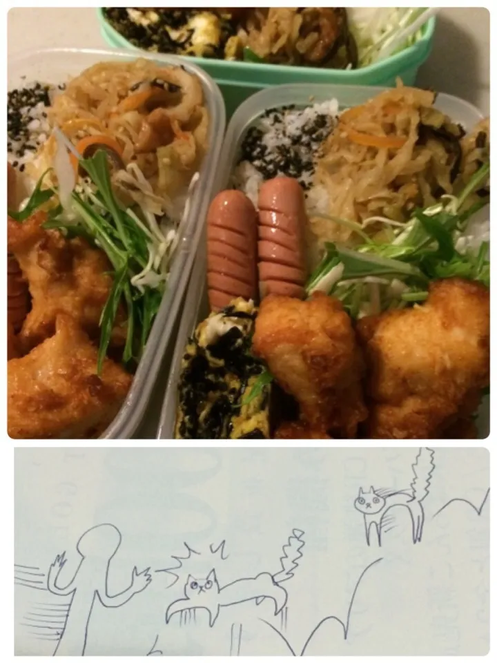 末っ子が描く絵がおもろかった…と3人のお弁当。|りんさん