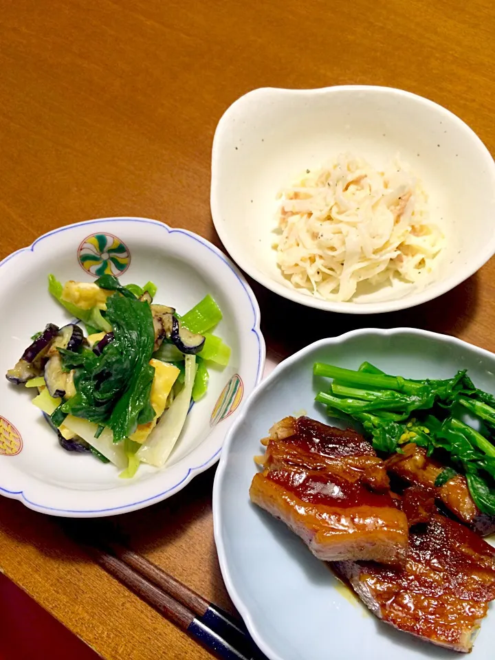 分葱のぬたと豚の角煮・菜の花添え|リンコさん