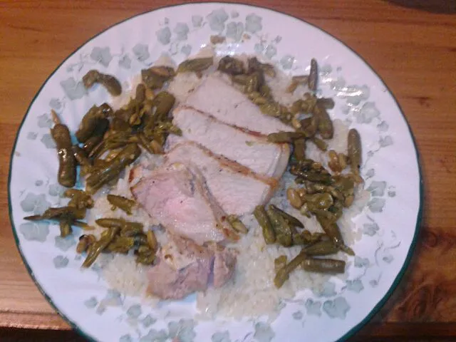 Pork on rice and greens|Michael St Johnさん