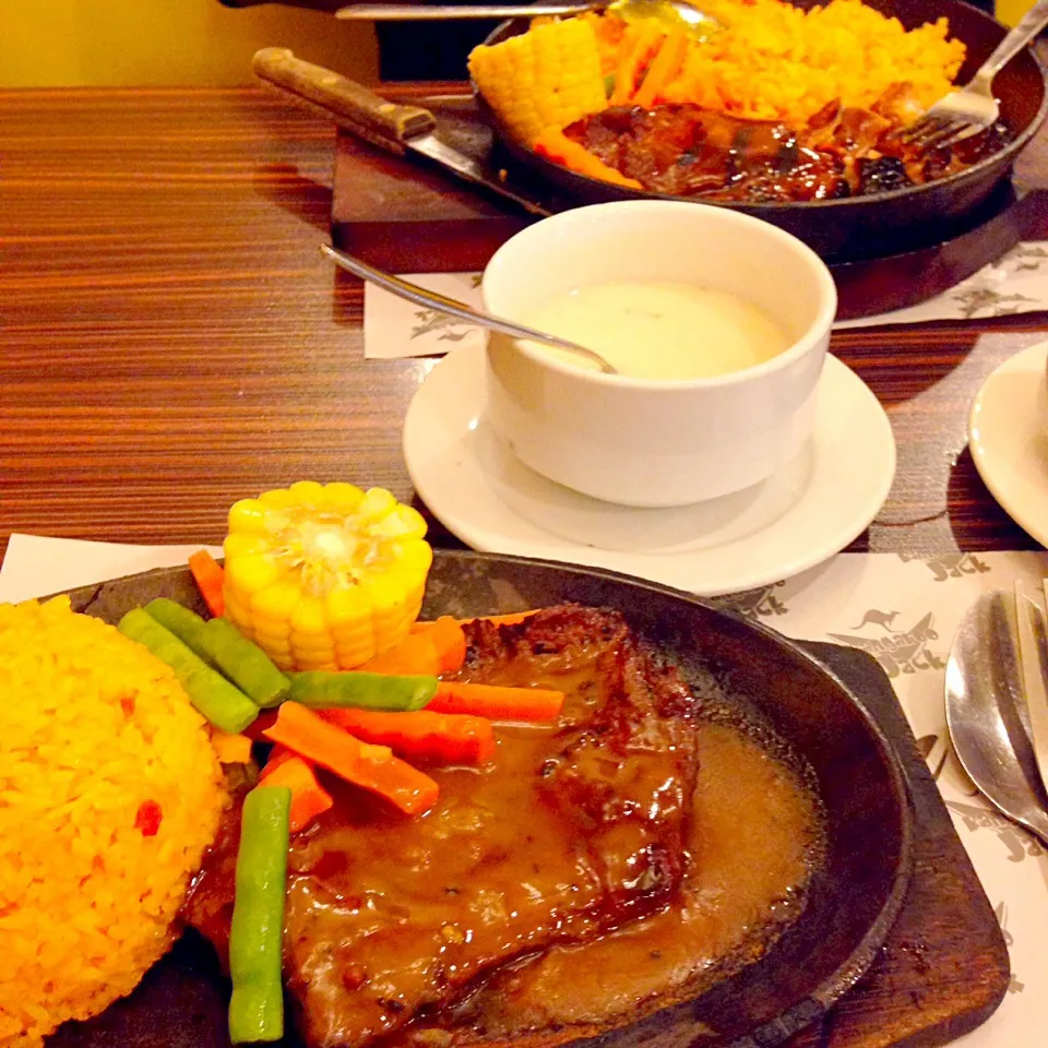 Snapdishの料理写真:Rib Eye Steak & Baby Back Ribs in Hickory BBQ sauce!|iamfem05さん