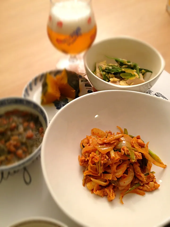 豚キムチとメカブ納豆の晩ご飯|TToshipieさん