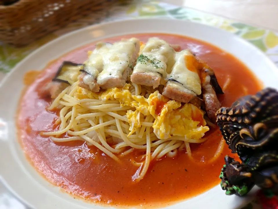 なすとポークのオーブン焼きのせ あんかけスパ|KUMAさん