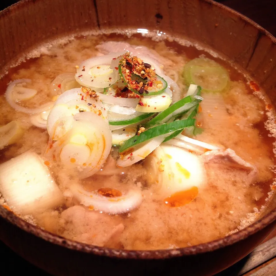 Snapdishの料理写真:ごま味噌肉汁つけうどん✨|KAZUTOさん