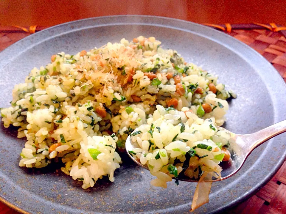 Jade (Spinach) Natto Fried Rice🍳翡翠納豆炒飯 for kids|🌈Ami🍻さん