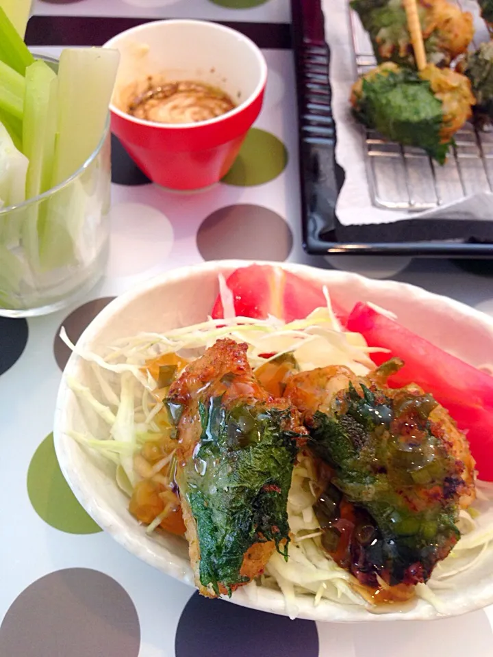 お腹すいた！ の大葉巻き唐揚げ ポン酢ジュレかけ|alhambraさん