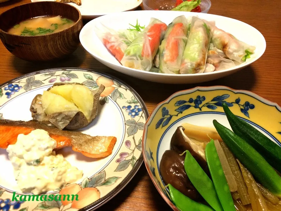 鮭のムニエル🐟  さるみそ生春巻き🌀|かまさん