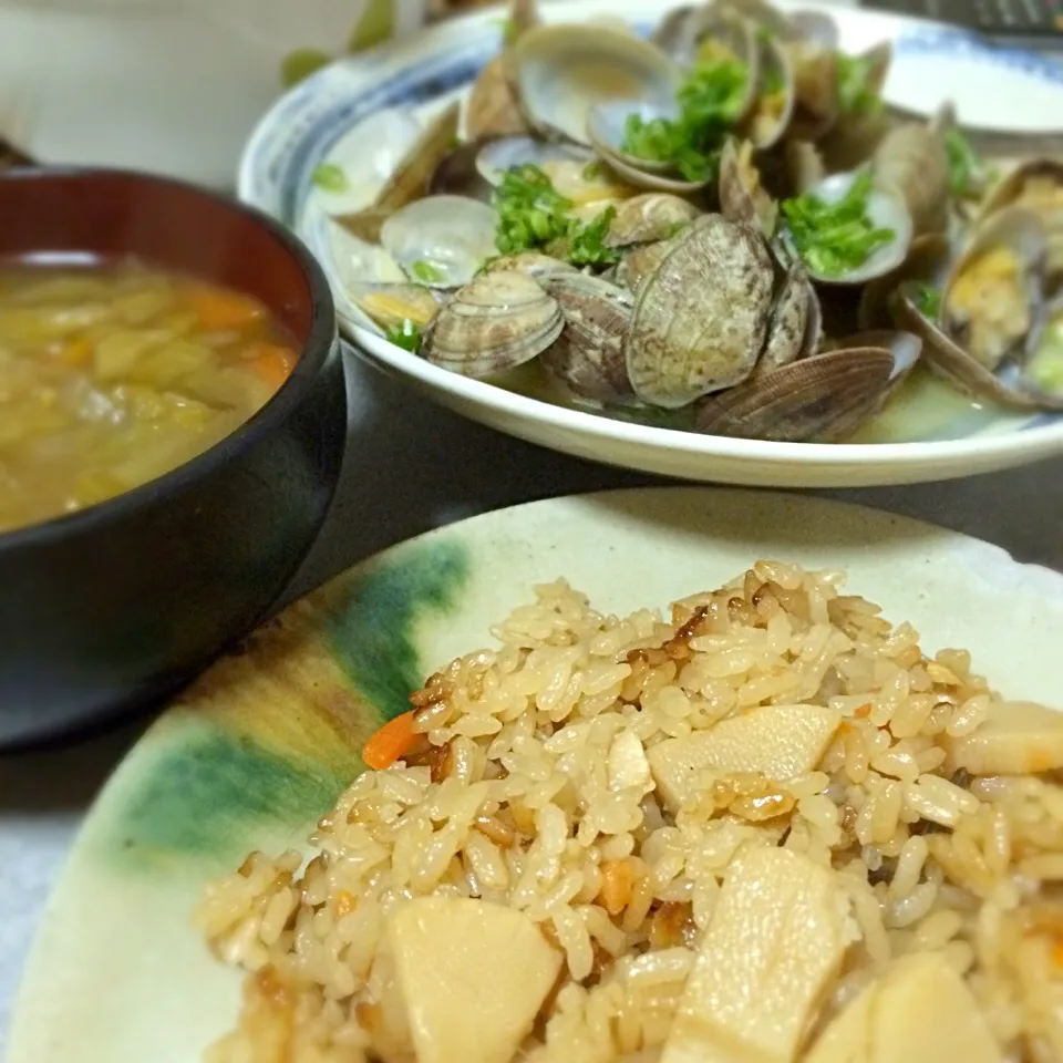 筍ご飯&あさりの酒蒸し|ごるびーさん