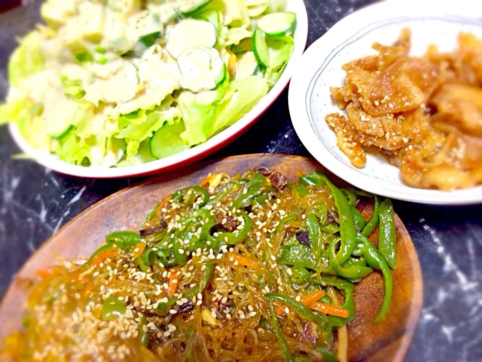 チャプチェごまサラダ鶏皮甘辛揚げ|Kieさん