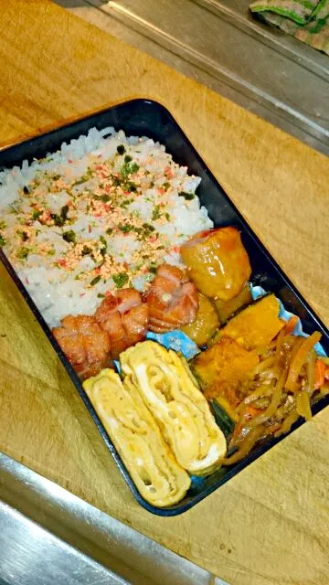 ミートボール
かぼちゃの煮付け
きんぴら
玉子焼き
ウインナー

旦那様弁当|梨花さん