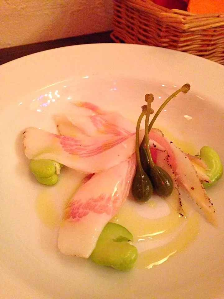 生ハム、そら豆、ケーパーの前菜 Dry cured ham, broad bean and caper antipasto|Funky Chefさん