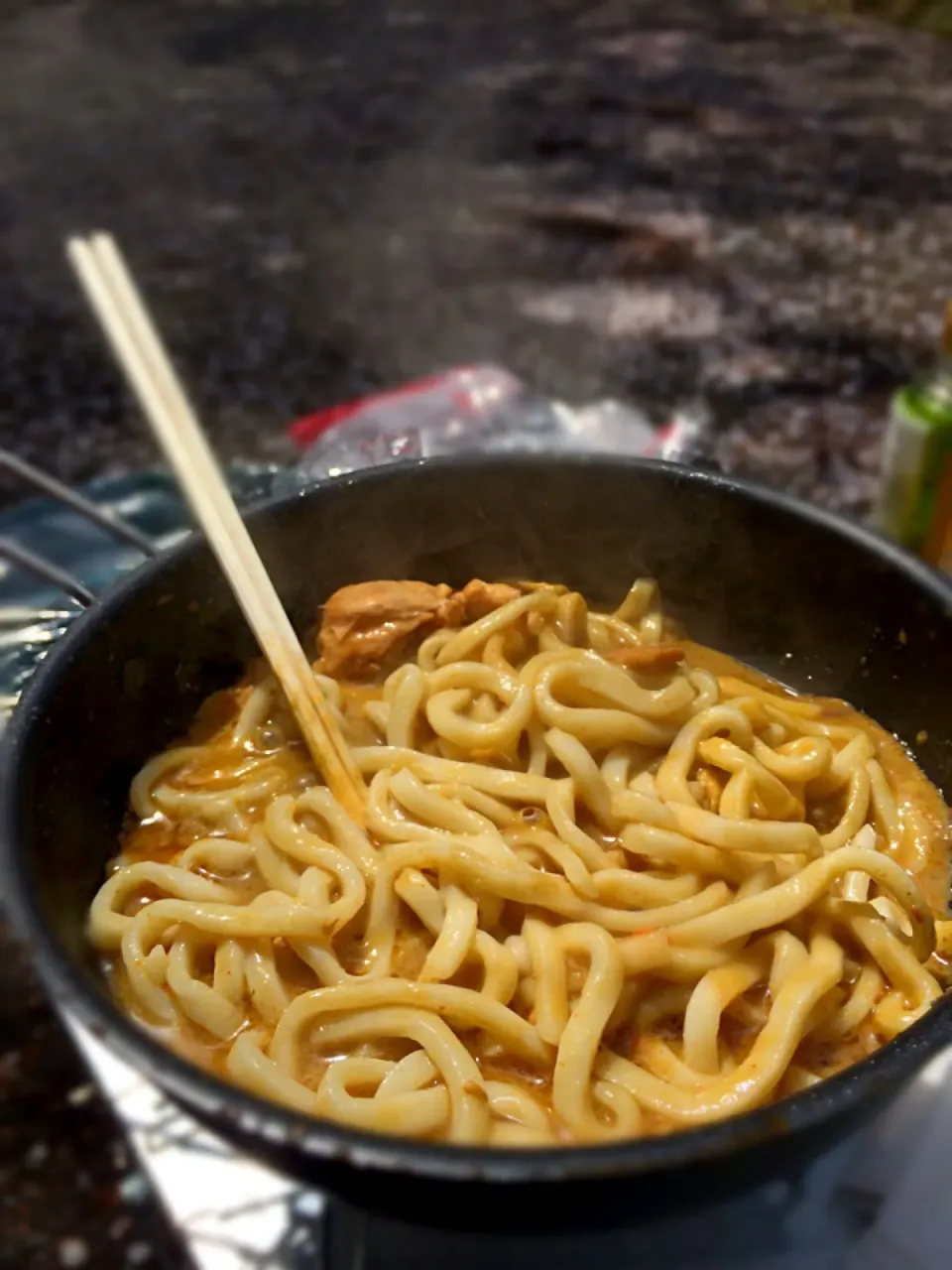 桜を見ながらカレーうどん(^-^)/|wildcat山猫さん