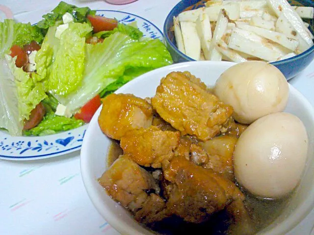 豚の角煮&煮卵☆山芋短冊☆サラダ|みぽりんさん