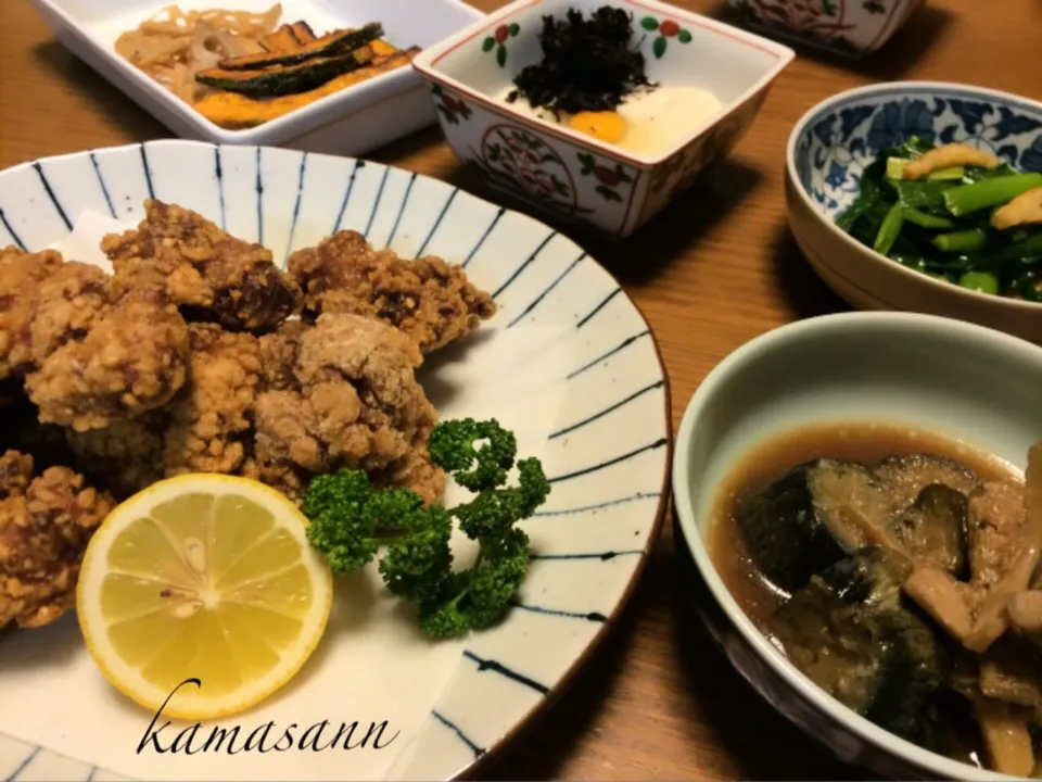 鶏の竜田揚げ♪ しのちゃんの茄子の揚げ煮|かまさん