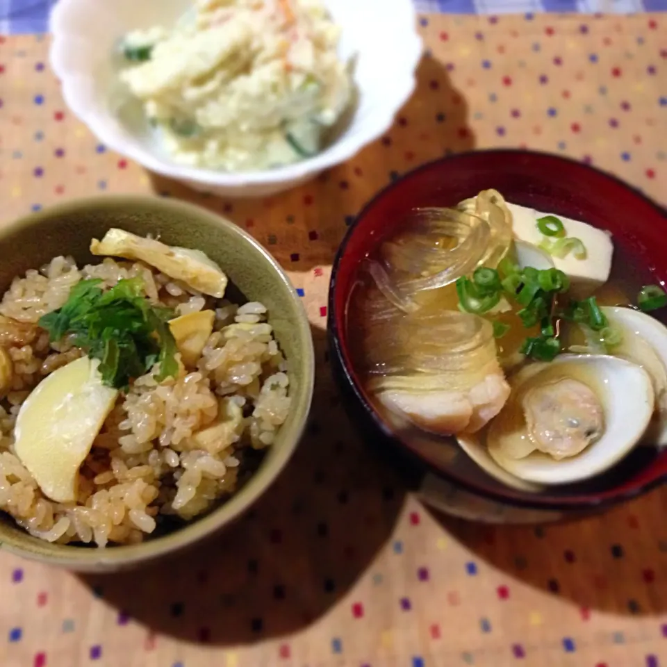 筍ご飯、ハマグリとタラのスープ|純さん