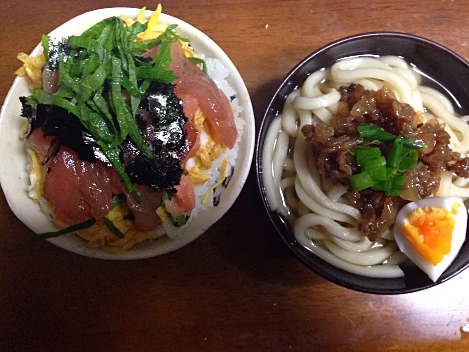 海鮮丼と肉うどん|ピンコさん