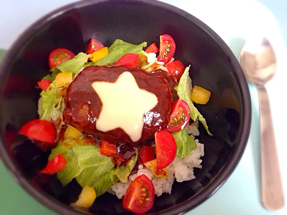 今日の息子ランチ＊ロコモコ丼|みゆさん