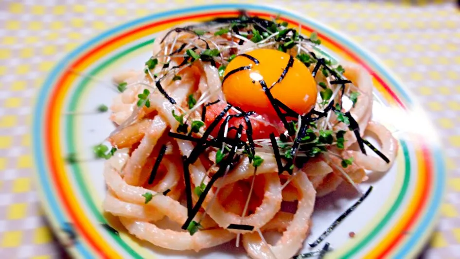 Snapdishの料理写真:たらこの釜玉うどん(〃'▽'〃)|ぎるママさん