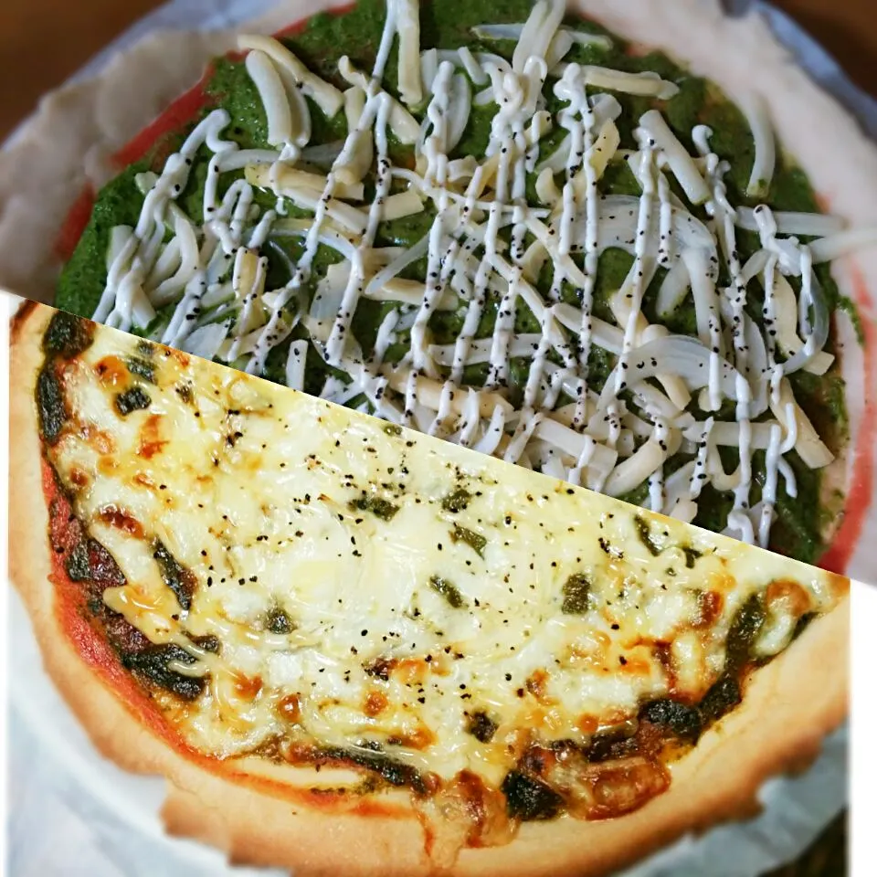 ほうれん草と春菊ジェノベーゼ🍕ピザ|みき🍴さん