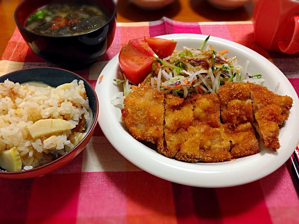 とんかつ、筍炊き込みご飯|つっちゃんさん