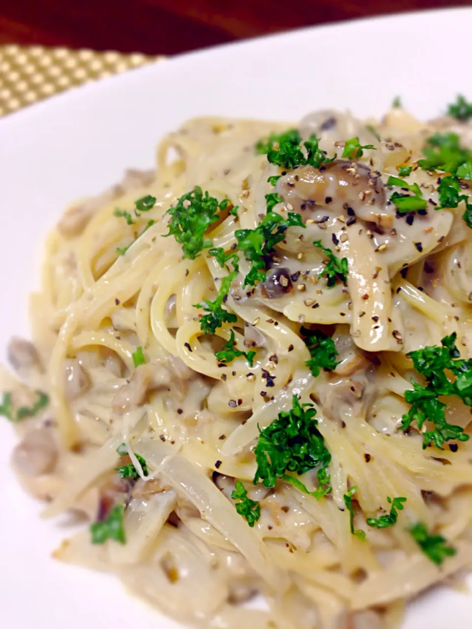 キノコのクリームスパゲティ|あいさん