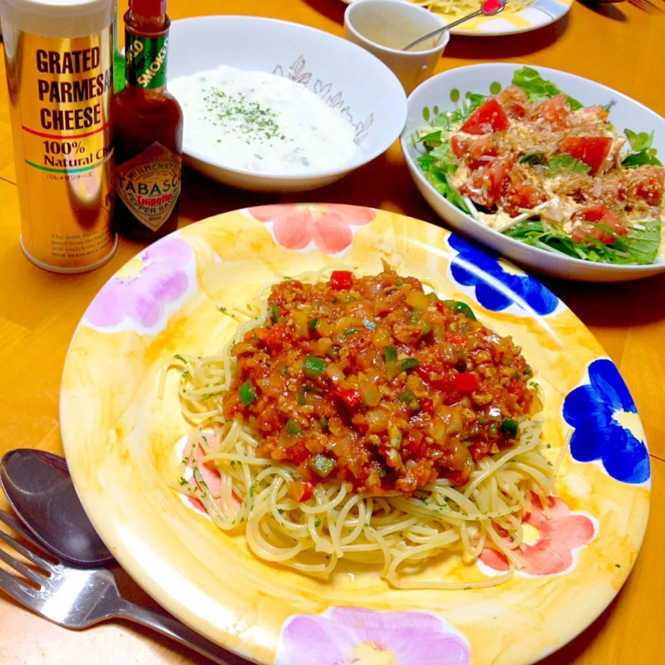 Snapdishの料理写真:野菜たっぷりミートソーススパゲティ|カウンター嬢さん