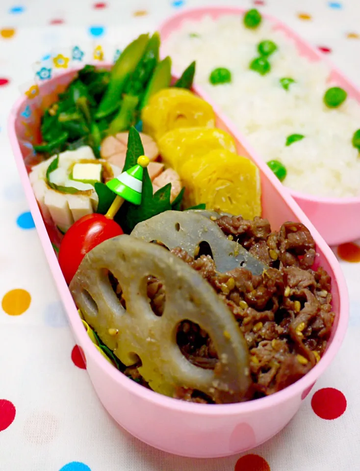 牛肉とレンコンのめんつゆ炒めのお弁当|kokoさん