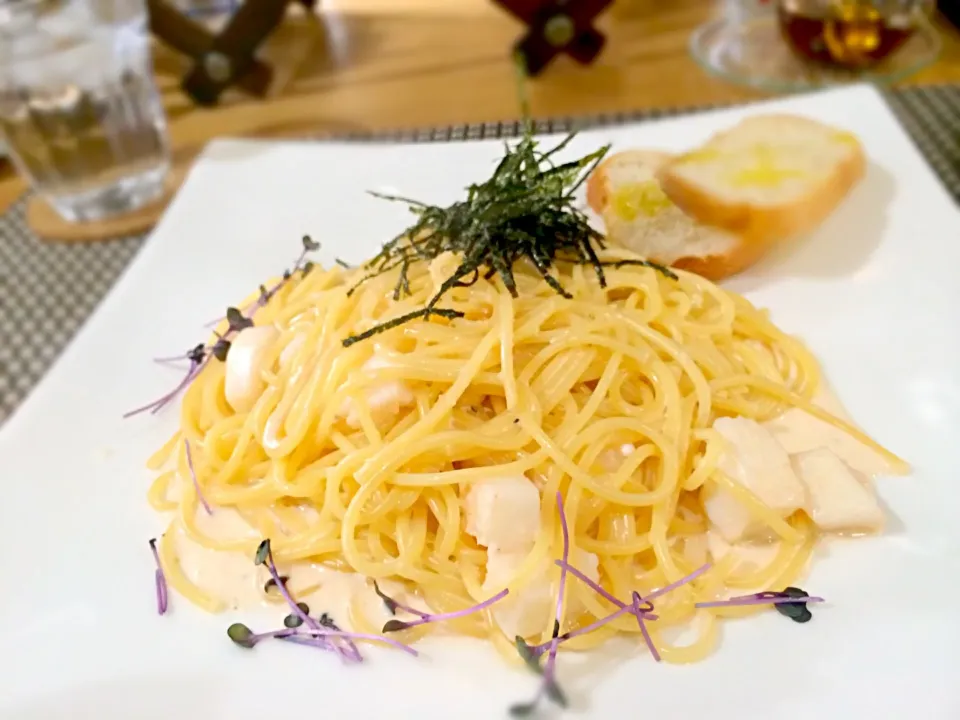 イカと明太子のクリームソースパスタ|なるさんさん