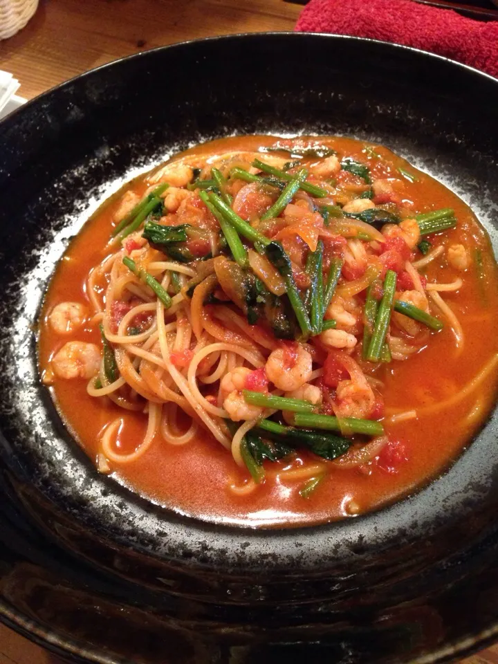 ほうれん草と海老のトマトソーススパゲッティ|喜来  利一さん