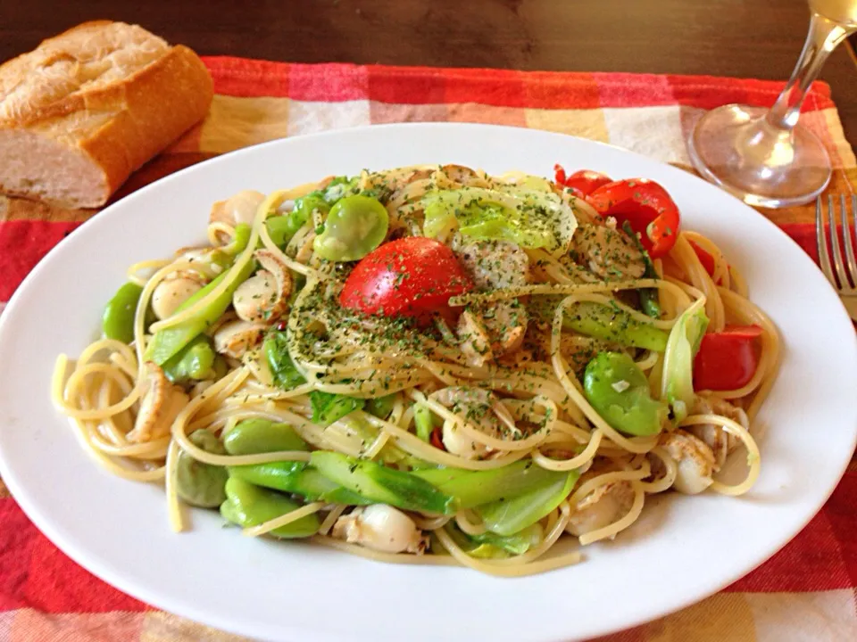 ベビーホタテとお野菜のアンチョビパスタ|ゴンさん