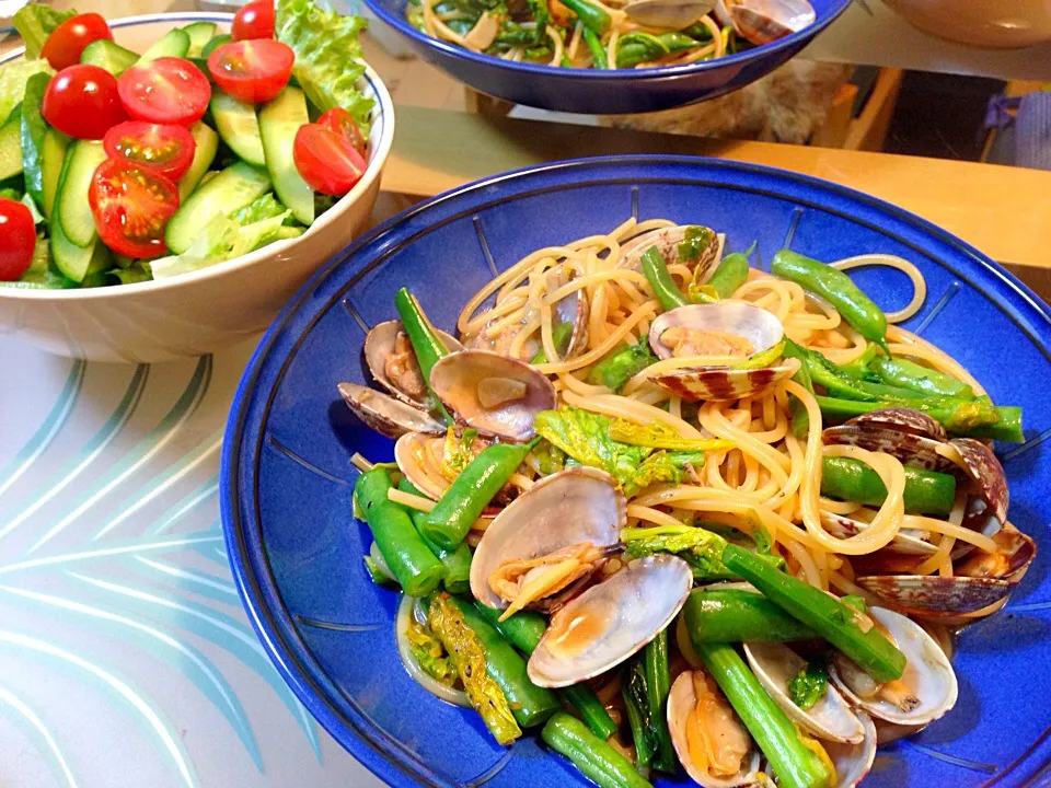 春のパスタ   (アサリ、インゲン、菜の花、ニンニク)|Tomokoさん