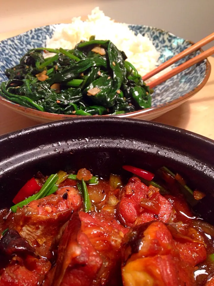 Caramel Catfish and Korean Spinach|Leo D.さん